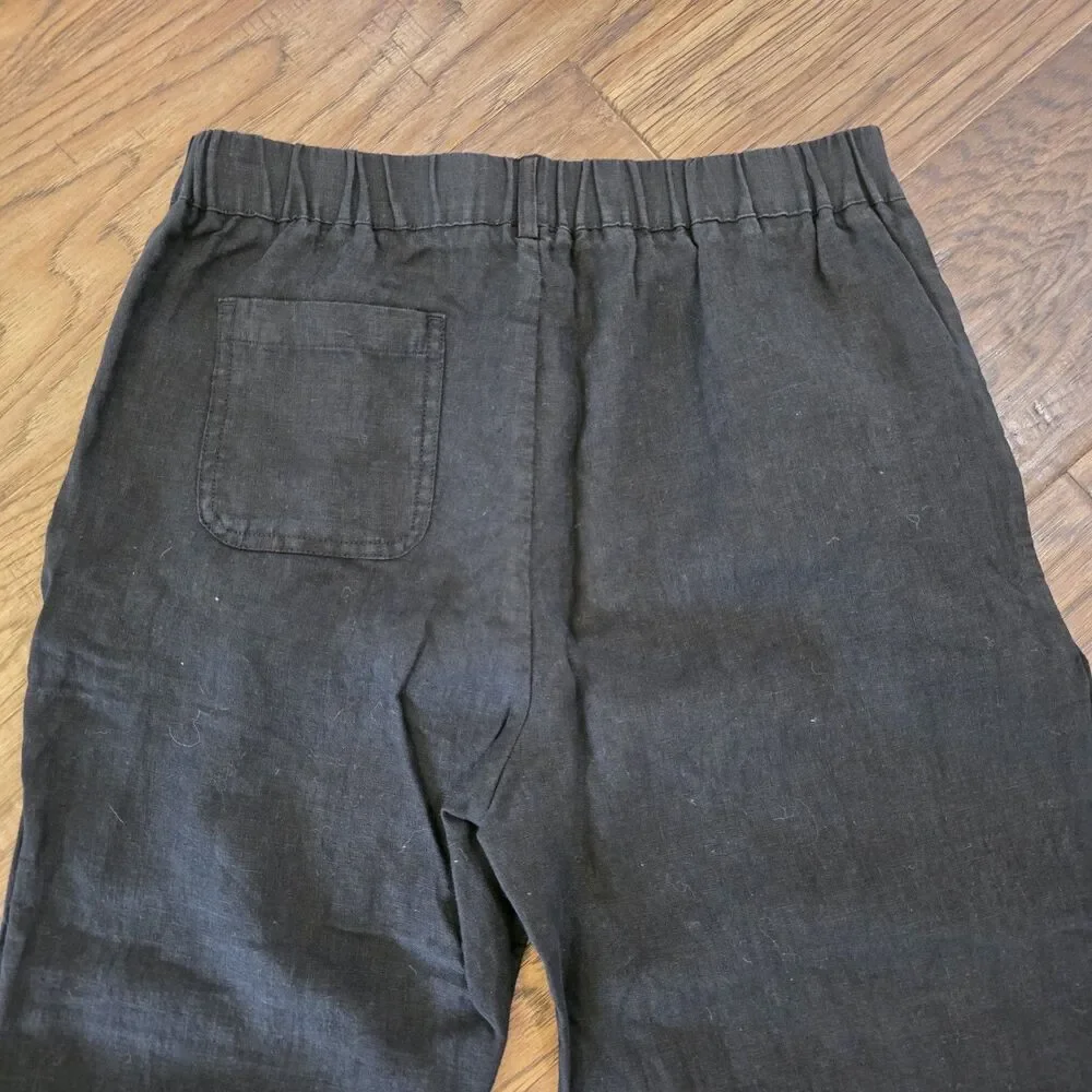 Quince Size Small 100% European Linen Pants Black Pull-on Breathable Lightweight
